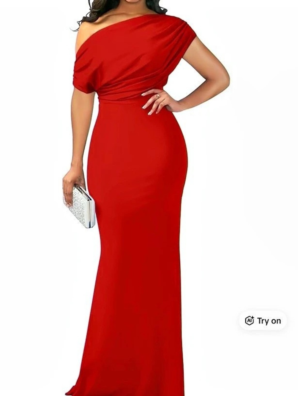 OYS One Shoulder Draped Trumpet Gown Red Maxi Dress NWOT